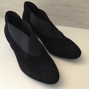 Black suede block heel ankle boot